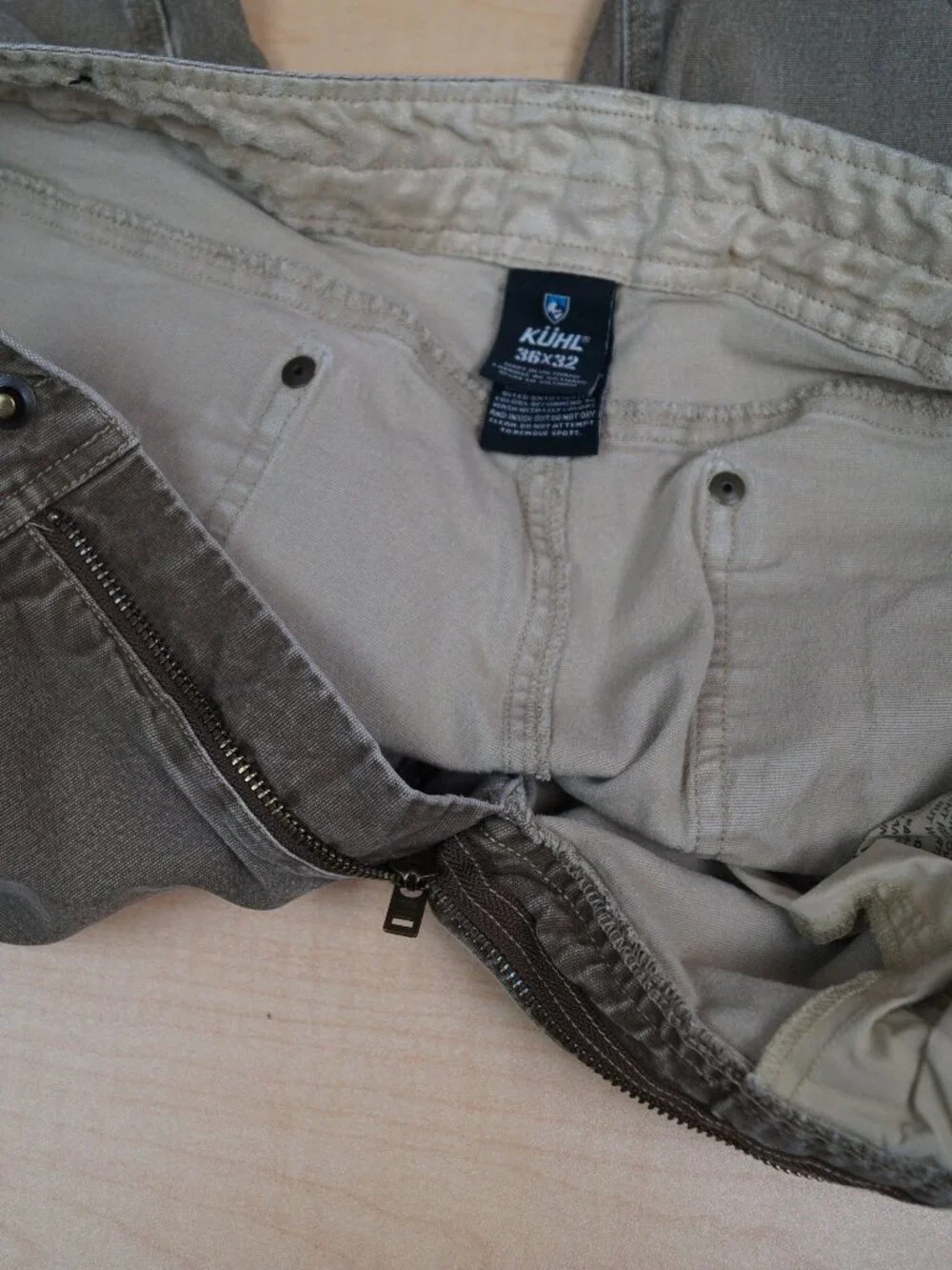 Kuhl Kanvus Jeans Khaki Stretch Canvas Articulated Knees Hiking Mens 36 x 31